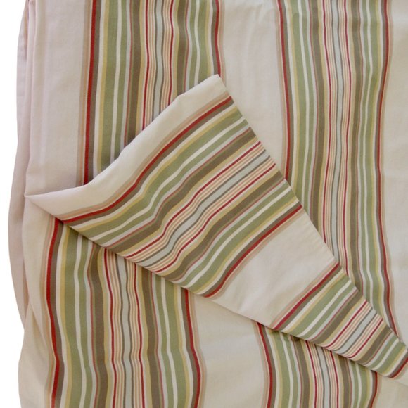 Pottery Barn Jenny Stripe Queen Duvet Cover Green Yellow Red Organic Cotton